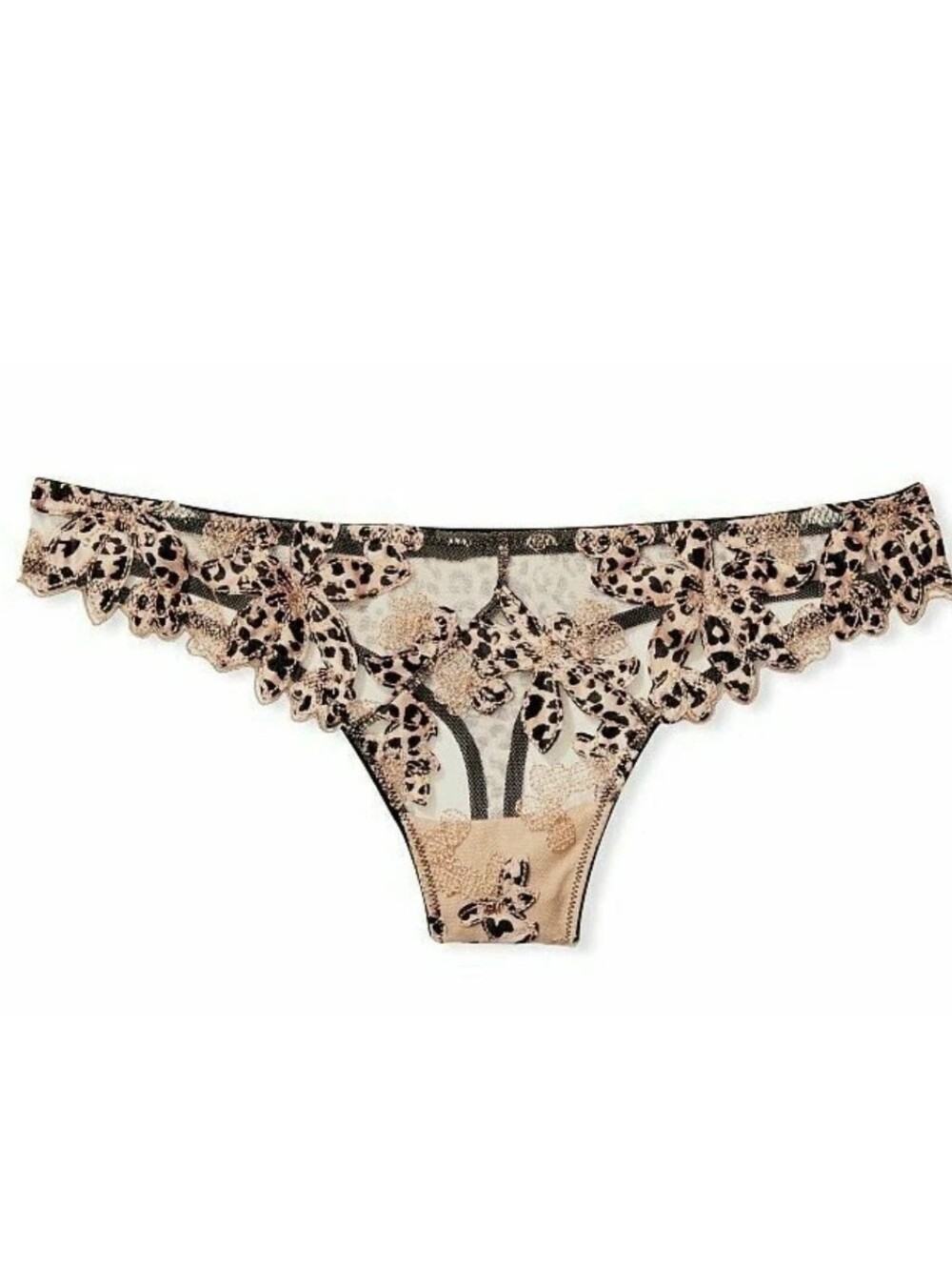 Victoria's secret very sexy luxe floral embroidered thong panty LARGE Leopard